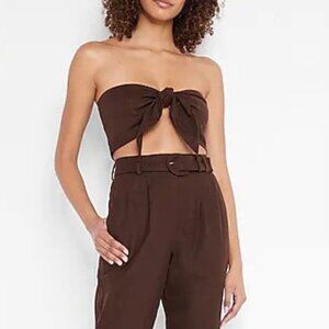 Express Women's Linen-Blend Tie Front Bandeau Top